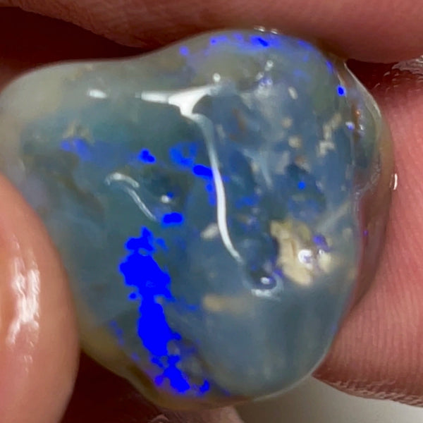 Lightning Ridge Rough Untouched Hand picked to cut & explore Semi Black knobby opal 25.00cts Bright Blue fires showing all around 20x18x12mm NSW135