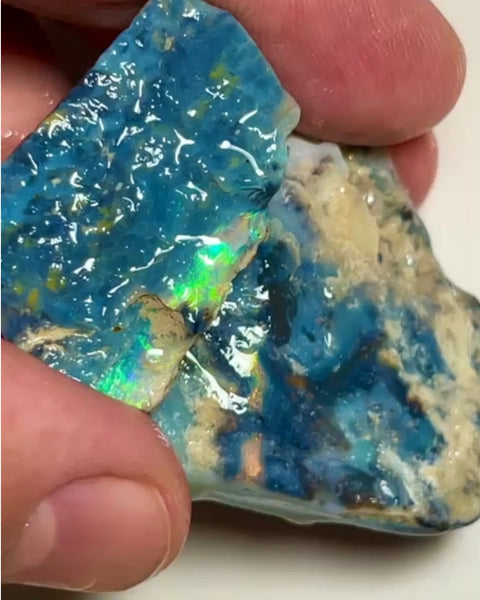 Huge Mulga® Dark Seam opal rough pair 149.75cts Wee Warra plains Greens/Blues with some Yellows Oranges Suit collections or gamble cut  45x43x12mm & 33x20x5mm NEW951