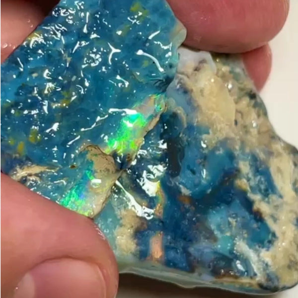 Huge Mulga® Dark Seam opal rough pair 149.75cts Wee Warra plains Greens/Blues with some Yellows Oranges Suit collections or gamble cut  45x43x12mm & 33x20x5mm NEW951