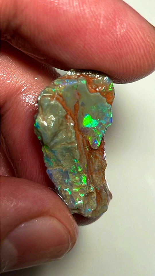 Lightning Ridge Opal Rough Untouched Dark Crystal Base Seam Formation 9.25ts Stunning Bright Multicolour 27x14x4mm NSW139