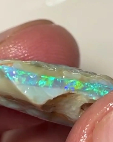 One to cut  Lightning Ridge Dark base Crystal Seam opal rough 19.00cts Very Bright Yellow/Green/Blue Dominant fires to cut & polish  24.000 x 20.000 x 8.000 mm NEW901