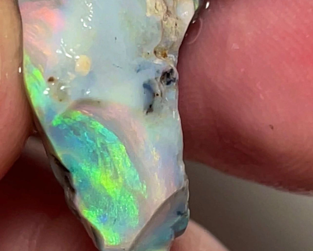 Lightning Ridge Dark Base Seam opal rough 12.75cts Bright Yellow/Orange/Green Dominant fires to chase & polish 22x14x9mm NSW148