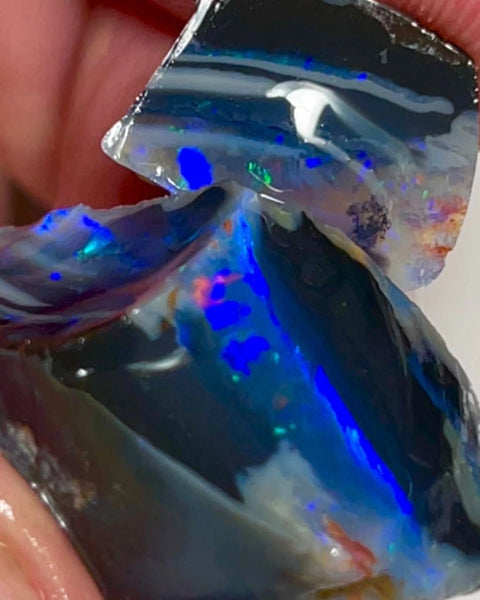 Big Thick &  Black 39.50cts Gorgeous Cutters Seam opal spit of Lightning Ridge Thick Blue dominant bars with m.fire flashes 25x17x12 & 15x10x7 mm NEW917