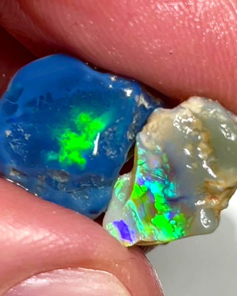 Lightning Ridge 9.5cts Bright & gorgeous Opal rough pair Stunning Green Blue fires 12x11x5 & 14x9x4 mm 1127