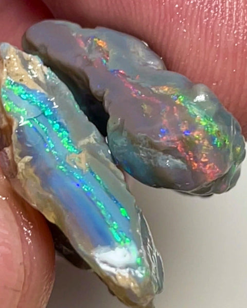 Lightning Ridge Multicolour knobby opal rough 28.75cts Multiple Multifires Bars inc Reds/Orange/Yellow in one piece to cut  25x20x4mm & 20x16x5mm NEW934