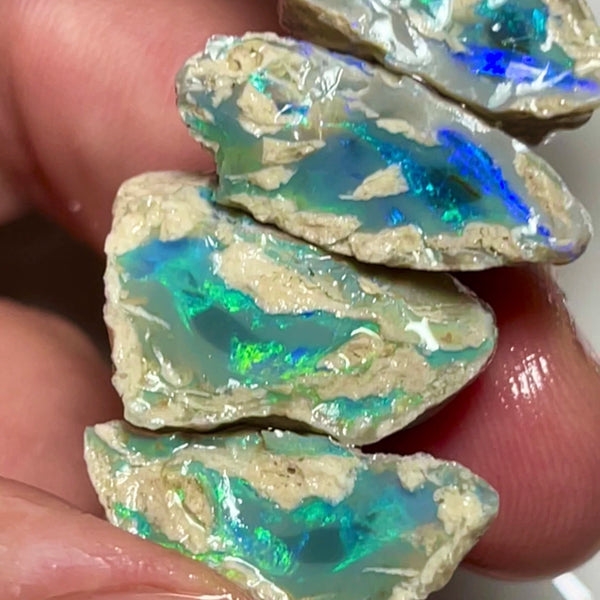 Lightning Ridge knobby opal rough 2 pairs of splits 59.00cts Gorgeous Green Blue dominant Multicolours to cut 23x15x12 to 20x12x8mm NSW089