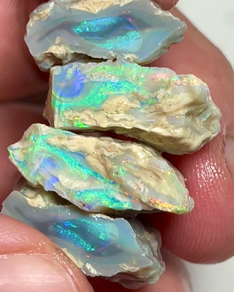 Lightning Ridge Nice Sized pair of knobby opal splits 51.75cts Gorgeous Multifires inc Orange's  to Cut & gamble 25x15x7mm to 20x11x8mm NEW945