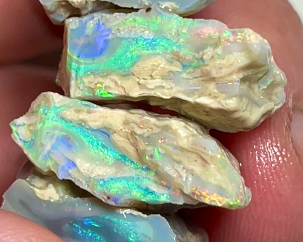 Lightning Ridge Nice Sized pair of knobby opal splits 51.75cts Gorgeous Multifires inc Orange's  to Cut & gamble 25x15x7mm to 20x11x8mm NEW945