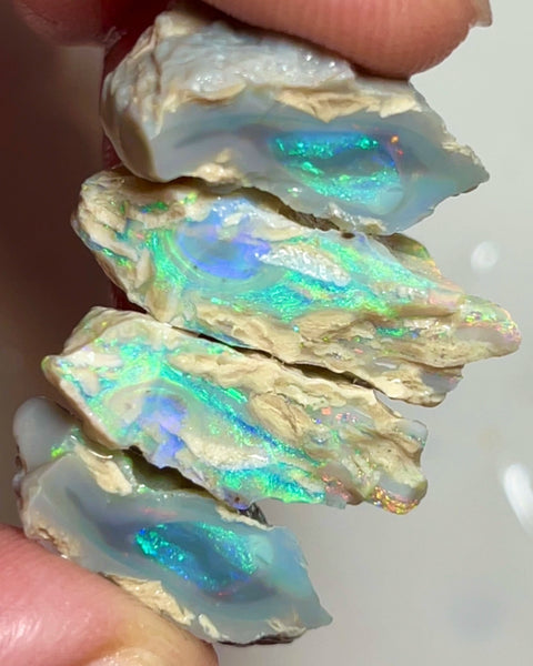 Lightning Ridge Nice Sized pair of knobby opal splits 51.75cts Gorgeous Multifires inc Orange's  to Cut & gamble 25x15x7mm to 20x11x8mm NEW945