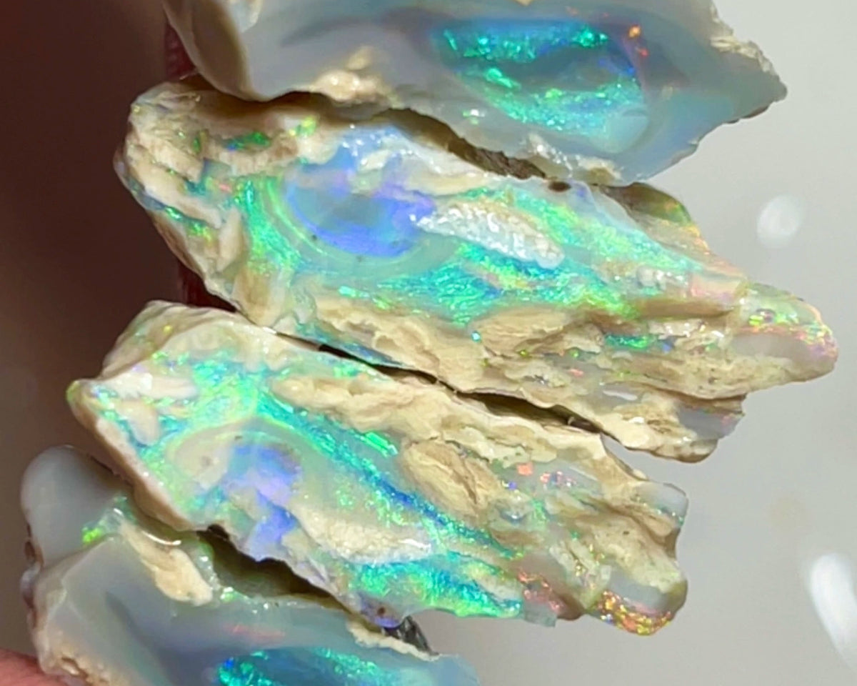 Lightning Ridge Nice Sized pair of knobby opal splits 51.75cts Gorgeous Multifires inc Orange's  to Cut & gamble 25x15x7mm to 20x11x8mm NEW945
