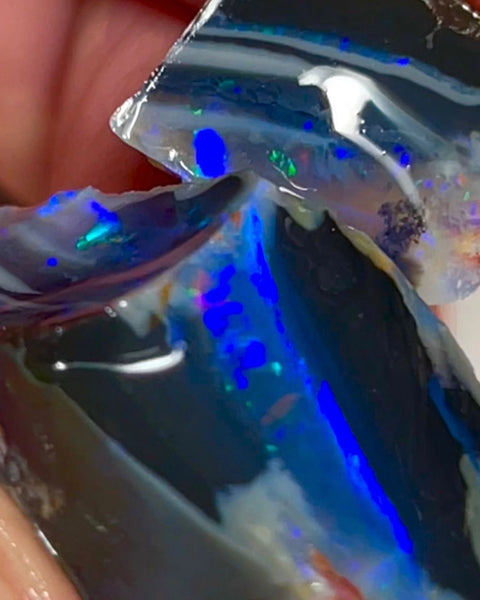 Big Thick &  Black 39.50cts Gorgeous Cutters Seam opal spit of Lightning Ridge Thick Blue dominant bars with m.fire flashes 25x17x12 & 15x10x7 mm NEW917