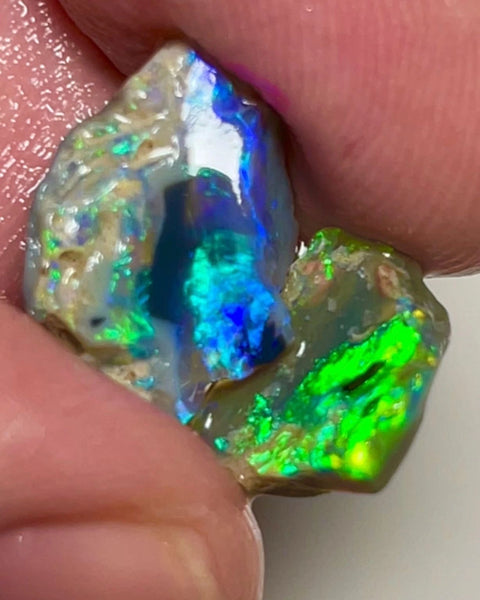 Small But Vibrant rough opal of Lightning Ridge 7.95cts Stunning Super Bright Multifires 17x10x5 & 12x11x2 mm NSW151