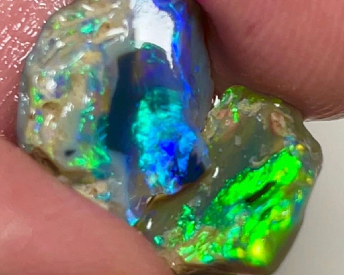 Small But Vibrant rough opal of Lightning Ridge 7.95cts Stunning Super Bright Multifires 17x10x5 & 12x11x2 mm NSW151