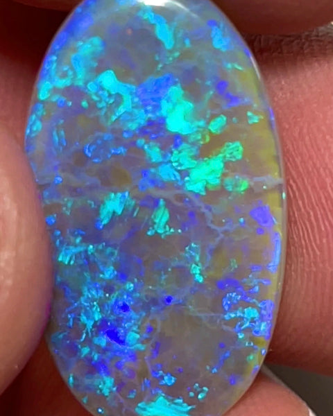 Gem Large sized Dark opal Gemstone 10.00cts Grawin Seam with Gorgeous Hues of Greens & Blues Popping Floral / Confetti pattern  24.00x 13.00x 3.00mm Top Polish ready 2 set NEW932