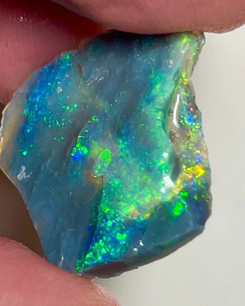 Cutters Select Dark base seam opal rough Green/Yellow/Blue/Orange Multifires 9.80cts Lightning Ridge Bright Vibrant Fires to Cut  22.00x 20.00x 3.00mm NEW943