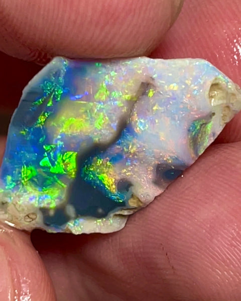 Mulga® Gem Dark Seam opal rough/rub 5.40cts Wee Warra Plains Very Exotic Super Bright Bling Bling Yellow Dominant Multi Fires Super sexy Who wants this one ? 25.00x 15.00x 2.50mm NEW929