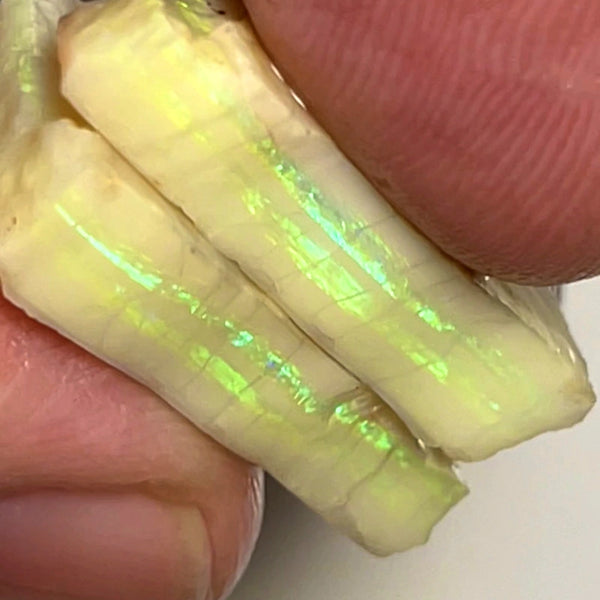 Lightning Ridge Rough Opal 28cts Stunning Light Base Pair Cutters Candy® High Grade Bright Yellow/Green dominant Multifires in multi bars both approx 25x12x5mm NSW145