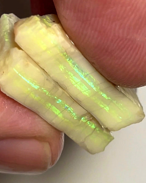 Lightning Ridge Rough Opal 28cts Stunning Light Base Pair Cutters Candy® High Grade Bright Yellow/Green dominant Multifires in multi bars both approx 25x12x5mm NSW145