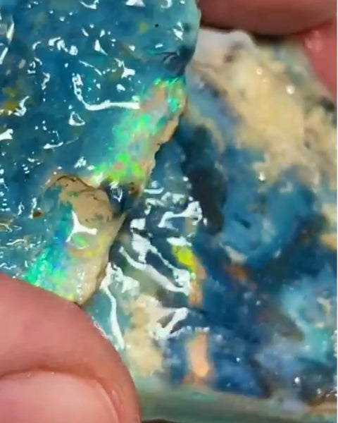 Huge Mulga® Dark Seam opal rough pair 149.75cts Wee Warra plains Greens/Blues with some Yellows Oranges Suit collections or gamble cut  45x43x12mm & 33x20x5mm NEW951