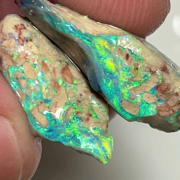 Stunning Pair of Coocoran rough opal formations 24.50cts Stunning Bright Yellow & Greens dominant fires 25x12x8 & 20x14x7mm  NSW157