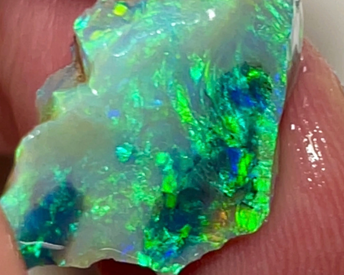 Mulga® Gem Dark/Crystal Seam opal rough 6.65cts Wee Warra Plains Very Exotic Bright Green / Yellow Dominant Multi Fires  rough to cut  18.00x 11.00x 4.00mm NEW930