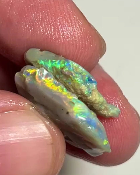 Allawah Knobby opal rough pair to cut 15.75cts Gorgeous Bright Yellow/Green/Orange dominant fires in highly visible bars 22x17x3mm & 19x13x3 mm NEW952
