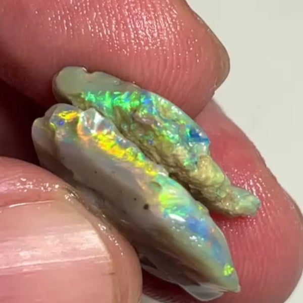 Allawah Knobby opal rough pair to cut 15.75cts Gorgeous Bright Yellow/Green/Orange dominant fires in highly visible bars 22x17x3mm & 19x13x3 mm NEW952