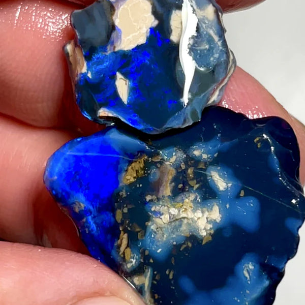 Big Blue on Black/Dark Rub rough seam opal pair 38cts L/Ridge nice Blues 30x25x5mm & 18x13x4mm NSW142
