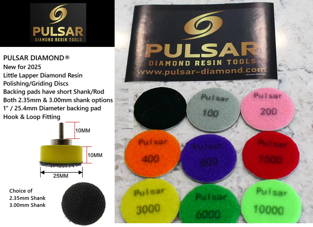 PULSAR DIAMOND® New for 2025 Little Lapper 1"/25.4mm Resin Diamond Hook & Loop back hard resin flat laps mini lapidary 50-10,000Grit sets Choice of 2.35mm or 3.00mm shank