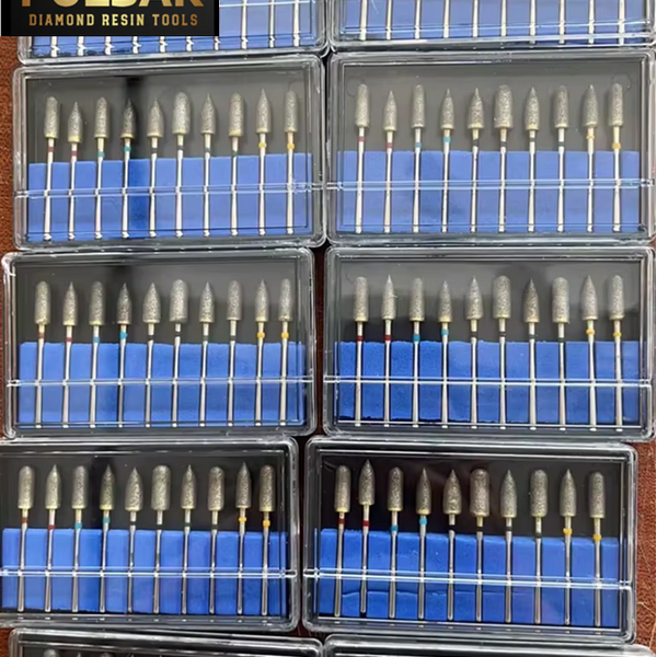 PULSAR DIAMOND® Lapidary Starter Set 10 x Fully Sintered Diamond Burr 2.35mm Shank Bullet & Barrel Points in 60# 100#  200# 400# 800# Grits for grinding Opal & Gemstones, Glass, Stone, Metal Polishing Fits Dremel Foredom & Pulsar tools