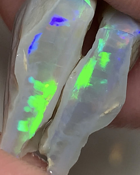 Australian Rough Opal Crystal 15cts Cutters Candy Exotic Seam Split Gem Grade Vivid & Bright fires in stunning bars  16x12x5mm & 17x13x4mm WSN18