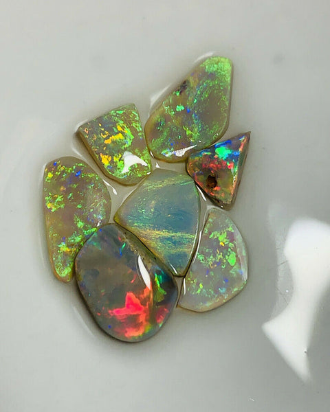 Australian Opal Rubs parcel  Gem Grade Dark  - Crystal Miners Bench® Rubs / Preforms 14cts Lots of Lovely bright FIRES / MULTIFIRES 13x10x2mm to 9x7x3mm GEM1443