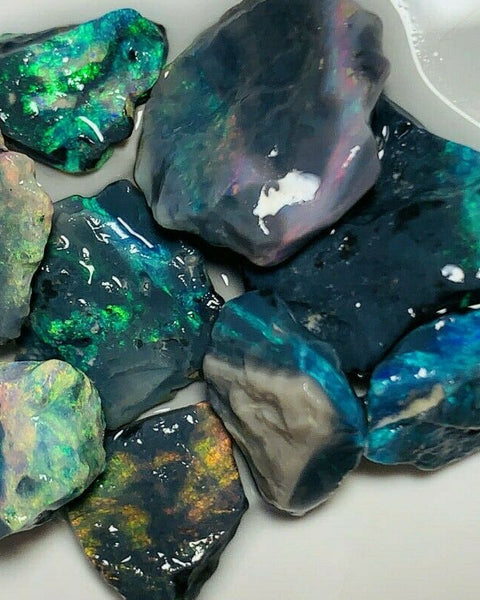 Australian Rough GEM GRADE Mulga® Field Black Opal Parcel 30cts Beautiful & Bright Reds & MultiFires for cutters 12x10x6mm to 11x7x3mm GEM1382
