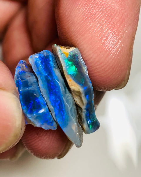 Australian Rough Opal Semi Black 14cts Cutters Candy  Material Seam Stack High Grade Vivid & Bright fires in stunning bars  19x2x3mm to 12x11x3mm WSN47