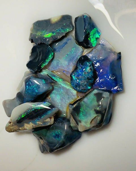 Australian Rough Mulga® Field Black & Semi Black Opal Parcel 50cts Bright Brilliant Bars & Fires for cutters 18x10x4mm to 10x6x3mm GEM1705