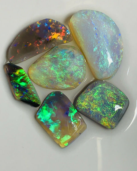 Australian Opal Rubs parcel  Gem Grade Black - Semi Black - Crystal Miners Bench® Rubs / Preforms 21.8cts Lots of Lovely bright FIRES / MULTIFIRES 18x10x5mm to 12x5x2mm GEM1196
