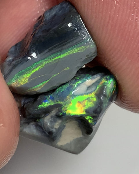 Australian Rough Mulga® Black Opal Seam pair 10cts Exotic & Stunning Cutters Gorgeous Bright Multifires & Bright bars 15x12x6mm & 12x8x6mm WSM55