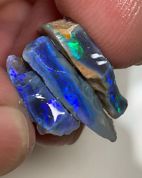 Australian Rough Opal Semi Black 14cts Cutters Candy  Material Seam Stack High Grade Vivid & Bright fires in stunning bars  19x2x3mm to 12x11x3mm WSN47