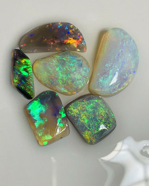 Australian Opal Rubs parcel  Gem Grade Black - Semi Black - Crystal Miners Bench® Rubs / Preforms 21.8cts Lots of Lovely bright FIRES / MULTIFIRES 18x10x5mm to 12x5x2mm GEM1196