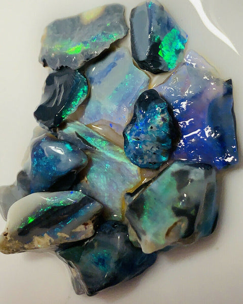 Australian Rough Mulga® Field Black & Semi Black Opal Parcel 50cts Bright Brilliant Bars & Fires for cutters 18x10x4mm to 10x6x3mm GEM1705