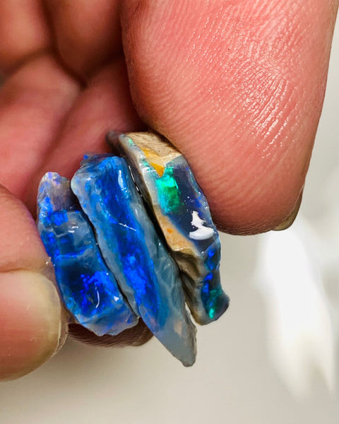 Australian Rough Opal Semi Black 14cts Cutters Candy  Material Seam Stack High Grade Vivid & Bright fires in stunning bars  19x2x3mm to 12x11x3mm WSN47