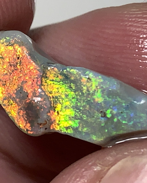 Australian Rough Opal 5.8cts Exquisite Handpicked Select Semi Black Untouched Seam Super Bright Multi colour fires to Cut / carve 20x8x6mm GEM1949