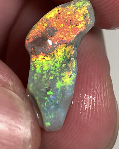 Australian Rough Opal 5.8cts Exquisite Handpicked Select Semi Black Untouched Seam Super Bright Multi colour fires to Cut / carve 20x8x6mm GEM1949